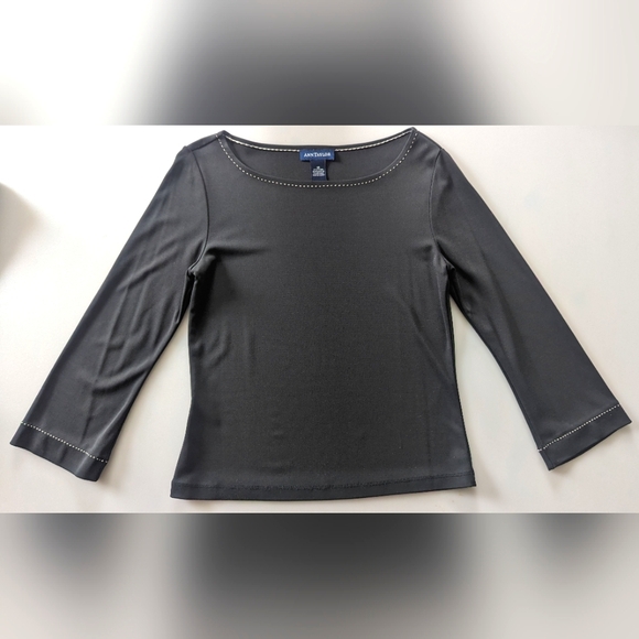 Ann Taylor Dark Brown Boat Neck Blouse/Skirt. White Stitching Detailing. Vintage - Picture 8 of 16